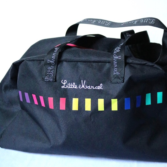 LITTLE MARCEL Black Duffle / Tote / Shoulder / Overnight Bag Rainbow - Picture 1 of 9